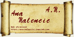 Ana Malenčić vizit kartica